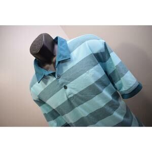 33405 Mens Linksoul Classic Short Sleeve Blue Striped Golf Polo Size XL